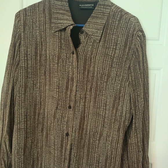 Brown and cream button down dress blouse. - Picture 1 of 5